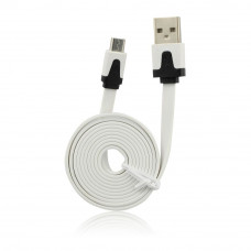 Плосък USB - microUSB кабел 1m - бял